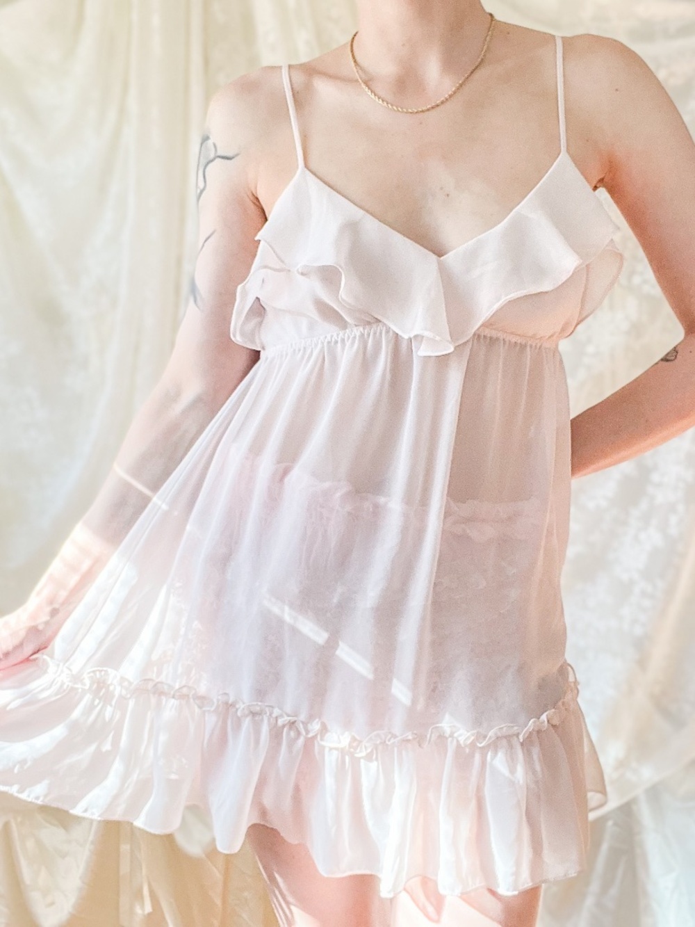 Blush Pink Ruffle Chiffon Babydoll Dress